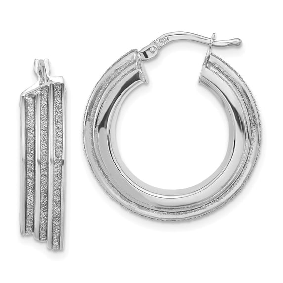 Finest Gold Sterling Silver Polished Glitter Infused Round Hoop Earrings