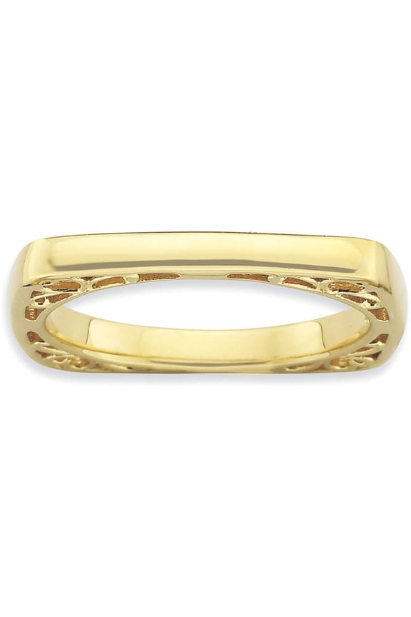 Sterling Silver Polished Gold-Plate Square Ring