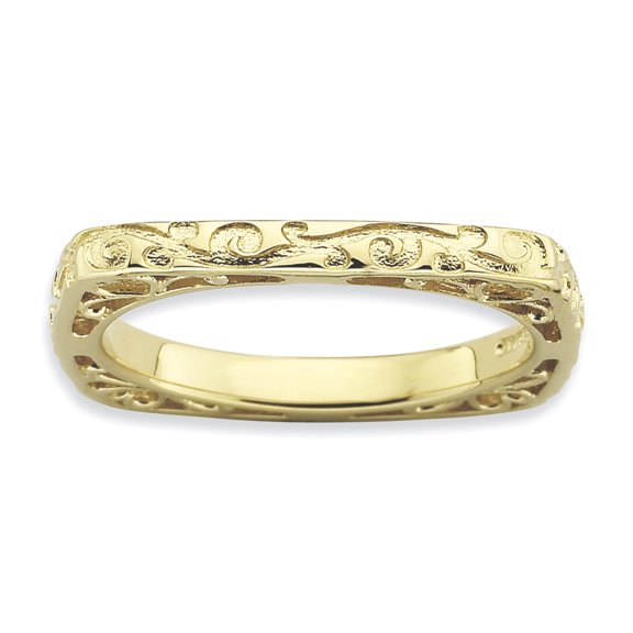 Sterling Silver Polished Gold-Plate Square Ring