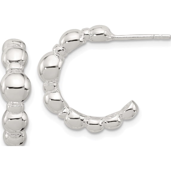 Sterling Silver Polished Graduated Bead Post C-Hoop Earrings (Width 19.3) (Length 19.6) - Jbsp