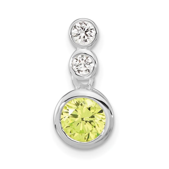 Sterling Silver Polished Green & Clear CZ Circles Chain Slide Pendant Charm