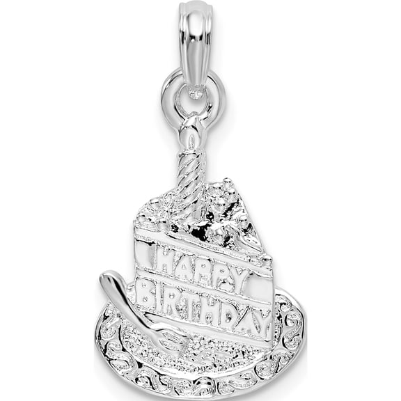 Sterling Silver Polished Happy Birthday Slice Of Cake Pendant - Jbsp