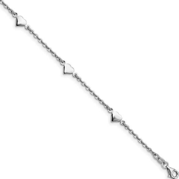 Jewelry by Sweet Pea Sterling Silver Rhodium-plated Polished Heart 5-Station 9 inch with 1 inch extender - Total 10 inch Anklet
