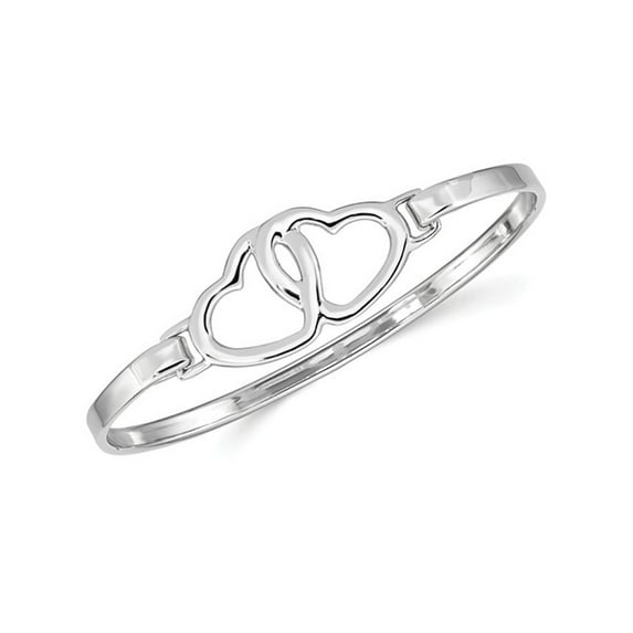 Gem & Harmony Sterling Silver Polished Heart Bangle Bracelet for Women