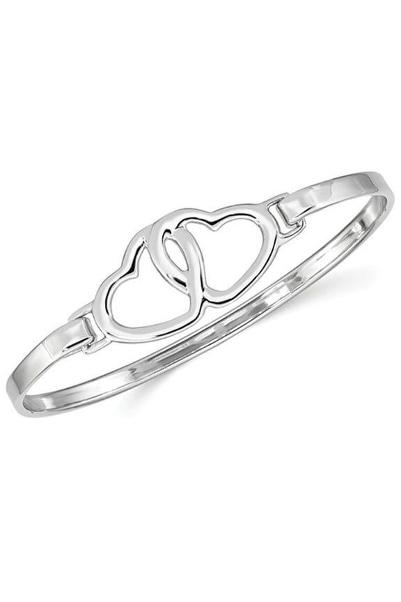 Gem & Harmony Sterling Silver Polished Heart Bangle Bracelet for Women