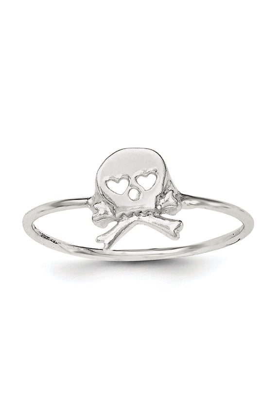 Sterling Silver Polished Heart Cut-Out Skull & Crossbones Ring