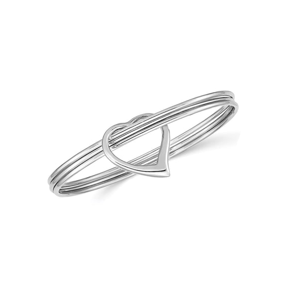 Gem & Harmony Sterling Silver Polished Heart Slip-On Bangle Bracelet for Women
