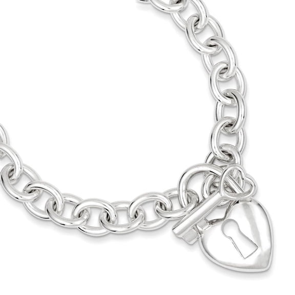 Sterling Silver Polished Heart and Key Bracelet QG3281