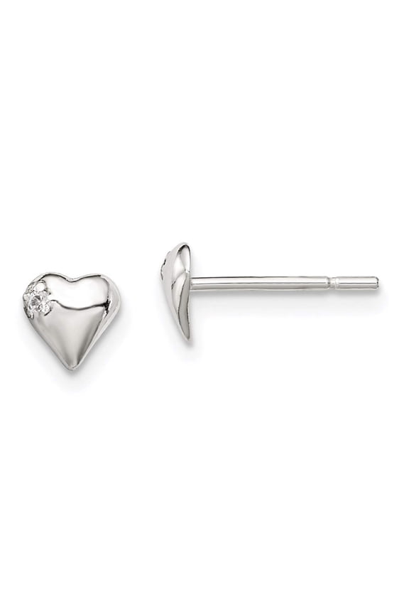 925 Sterling Silver Polished Love Heart With Cubic Zirconia Post Earrings 5x5mm Wide Stud Earring for Women