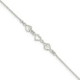 thumbnail image 1 of Sterling Silver Polished Hearts Anklet - 3.0 Grams - 10 Inch - Spring Ring - Measures 6mm Wide, 1 of 1
