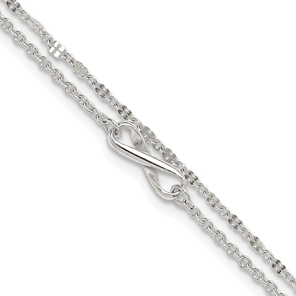 Sterling Silver Polished Infinity Double Strand 9 inch with 1 inch Extension Anklet