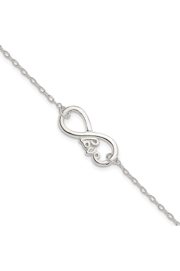 Sterling Silver Polished infinity Sign w/Love 7.5 inch Bracelet