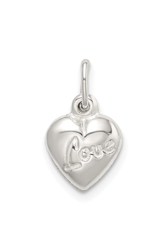 Sterling Silver Polished LOVE Reversible Puff Heart Charm QC8093