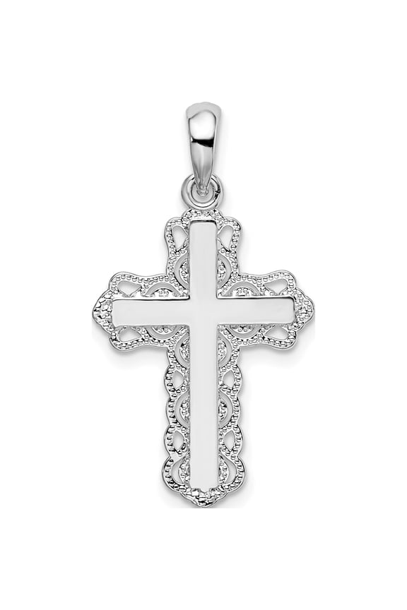 Sterling Silver Polished Lace-Edge Cross Pendant - Jbsp