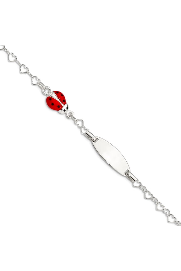 925 Sterling Silver Spring-Ring Polished Lady Bug Teen Engraveable ID Bracelet 6 Inch Identification-Bracelet
