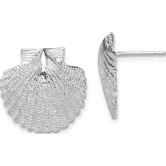 Jewelry by Sweet Pea De-Ani Sterling Silver Rhodium-Plated Polished Large Scallop Shell Post Earrings
