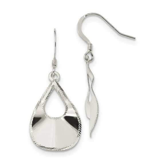Sterling Silver Polished Laser Cut Teardrop Dangle Hook Earrings - Measures 41.8x16.75mm Wide