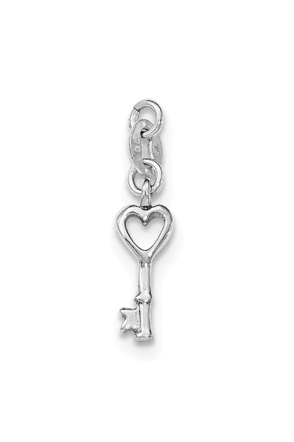 925 Sterling Silver Solid Polished Open Love Heart Key With Spring-Ring Charm 30x11mm Wide Bead-Charm for Women