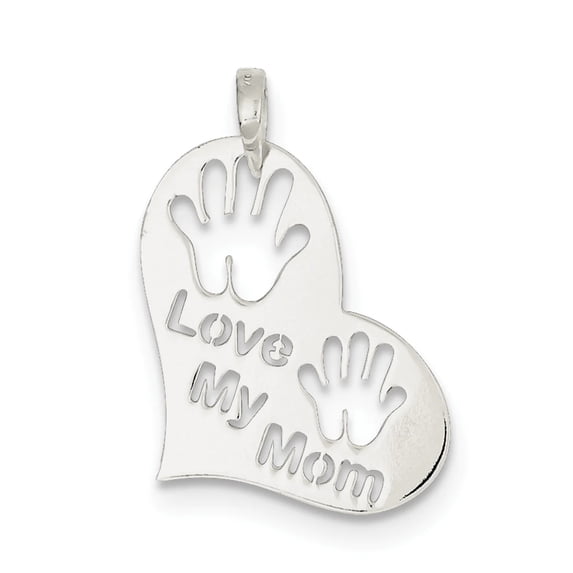 925 Sterling Silver Polished Love My Mom Heart Pendant Necklace 28x20mm Wide Pendant for Women