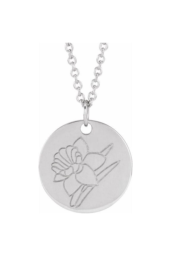 Sterling Silver Polished March Daffodil Birth Flower 16-18" Necklace