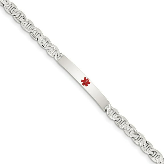 Sterling Silver Polished Medical Anchor Link ID Bracelet - 8.0 Grams - 7.5 Inch - Measures 5mm Wide