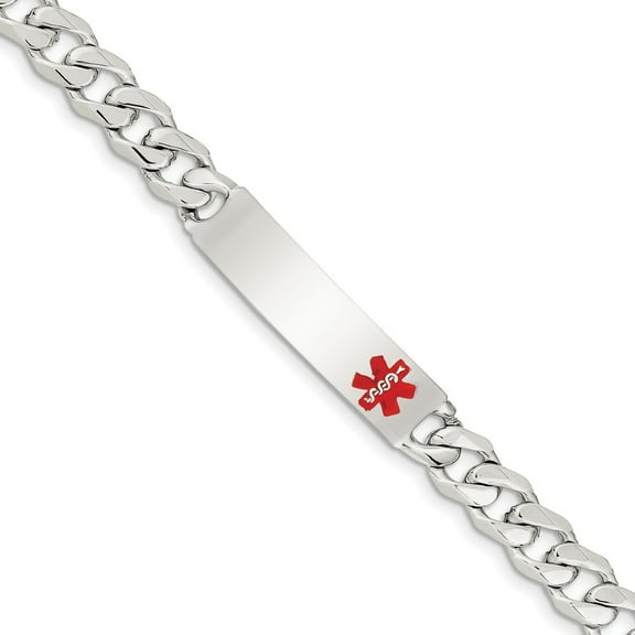 Sterling Silver Polished Medical Curb Link ID Bracelet - 29.0 Grams - 8.5 Inch - Measures 10mm Wide