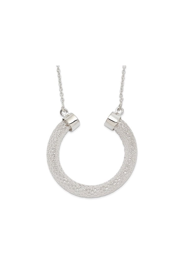Sterling Silver Polished Mesh Hoop Necklace Pendant with Chain (16.5 inches) for Women