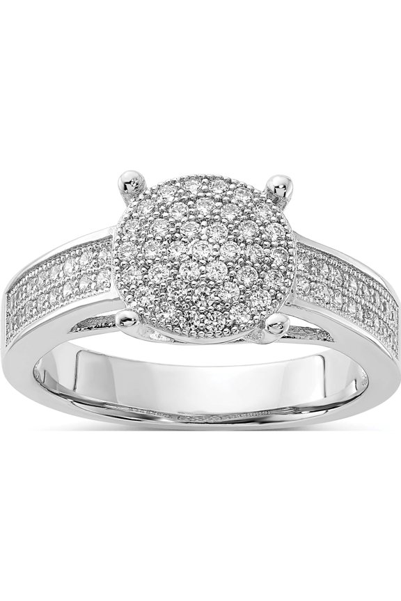 Sterling Silver Polished Micro Pave Cz Center Circle Ring (Size 6) Made In China qr4229-6