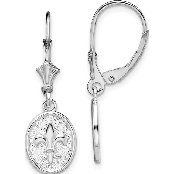 Sterling Silver Polished Mini Fleur De Lis Oval Leverback Earrings Made In United States qe15592