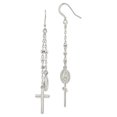thumbnail image 1 of Sterling Silver Polished Miraculous Medal & Cross Hook Earrings, 1 of 1