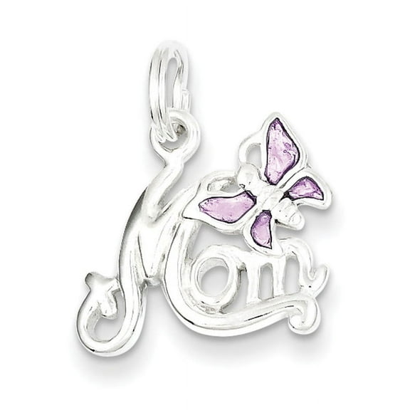 925 Sterling Silver Polished Mom Butterfly Angel Wings Enameled Charm 20x15mm Wide Pendant Necklace for Women