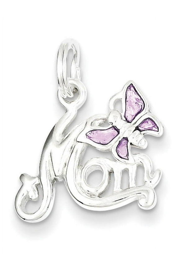 925 Sterling Silver Polished Mom Butterfly Angel Wings Enameled Charm 20x15mm Wide Pendant Necklace for Women