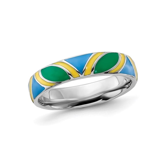 Gem & Harmony Sterling Silver Polished Multi-Colored Enameled Band Ring for Women