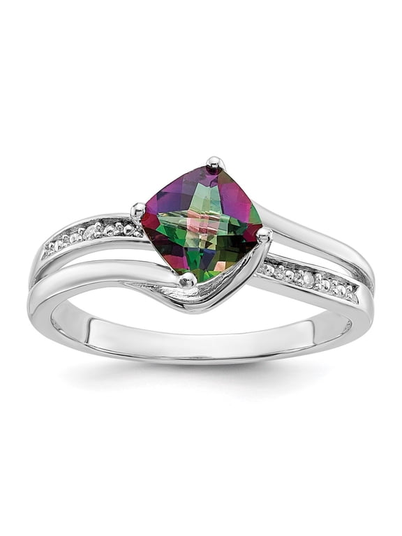 Sterling Silver Polished Mystic Fire Topaz and Diamond Ring