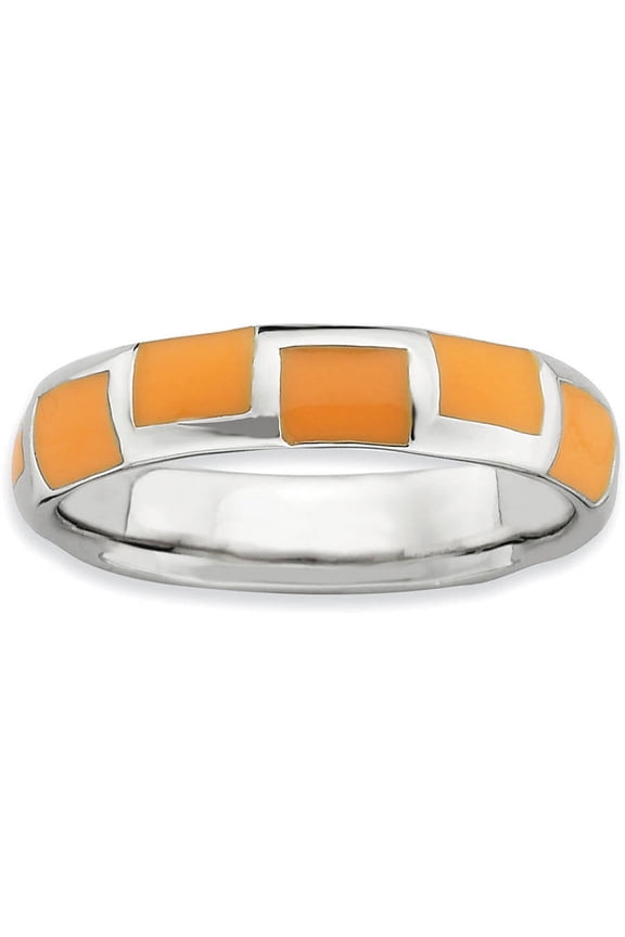 Sterling Silver Polished Orange Enameled Ring