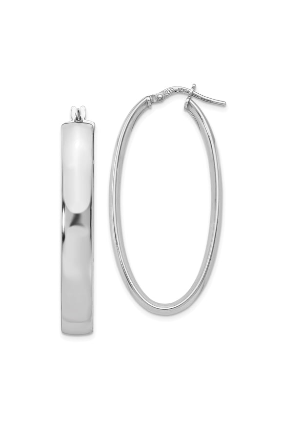 Sterling Silver Polished Oval Hinged Hoop Earrings
