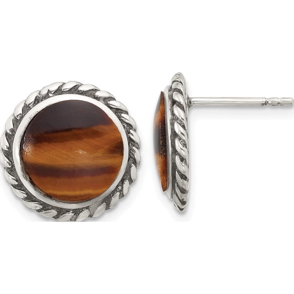 Jewelry by Sweet Pea Sterling Silver Polished & Oxidized Twisted Edge Tiger's Eye Post Earrings