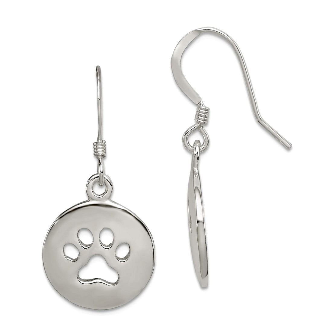 925 Sterling Silver Polished Dog Cat Pet Paw Print Shepherd Hook Earrings 33x16mm Wide Dangle Earring for Women