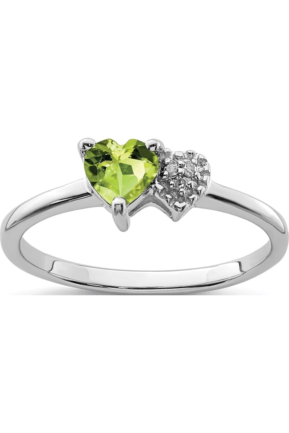 Sterling Silver Polished Peridot And Diamond Ring (Size 8) Made In Thailand qr7063aug-8