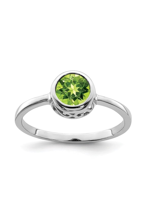 Sterling Silver Polished Peridot Round Ring - .90 cwt - Size 6