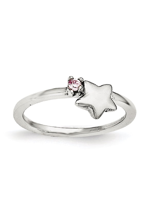 925 Sterling Silver Polished Pink Cubic Zirconia Star Ring Size 4 6mm Wide Ring for Women