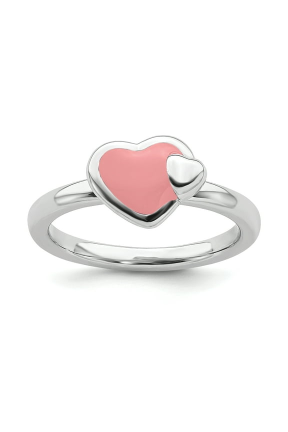 Sterling Silver Polished Pink Enameled Heart Ring
