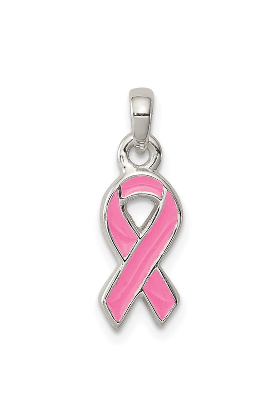 Sterling Silver Polished Pink Enameled Ribbon Pendant QC8568