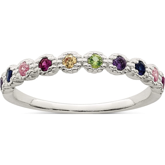 Sterling Silver Polished Rainbow Cz Ring (Size 8) Made In Thailand qr7368-8