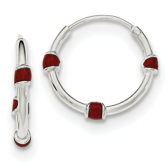 Sterling Silver Polished Red Enamel Hoop Earrings