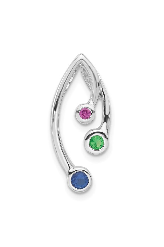Sterling Silver Polished Red, Green & Blue CZ Chain Slide