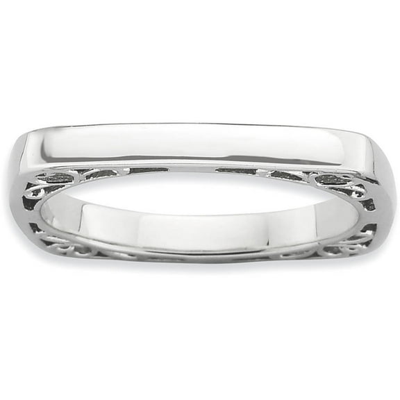 Sterling Silver Polished Rhodium-Plate Square Ring