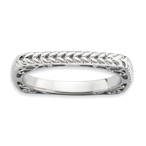 Sterling Silver Polished Rhodium-Plate Square Ring