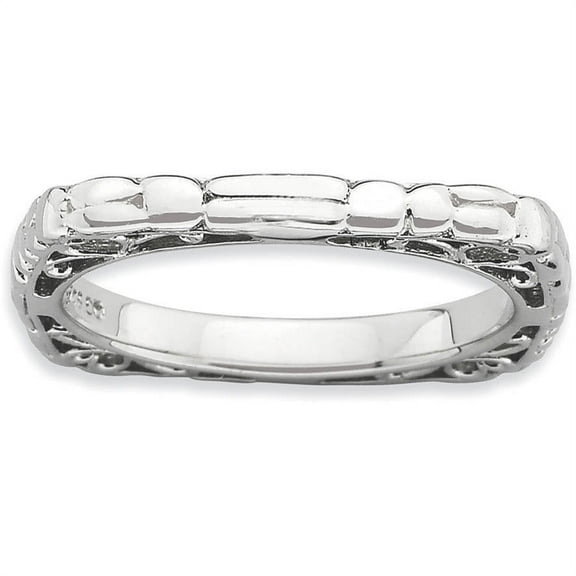 Sterling Silver Polished Rhodium-Plate Square Ring