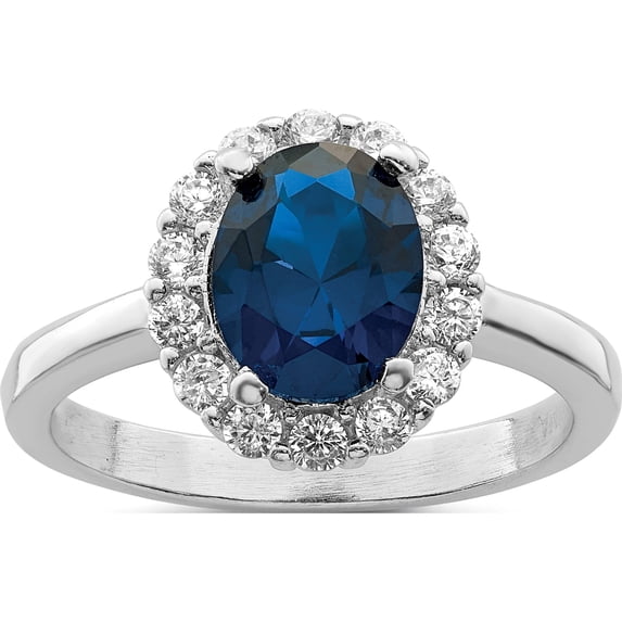 Sterling Silver Polished Rhodium-Plated Blue And Clear Cz Ring (Size 7) Made In China qr7379-7